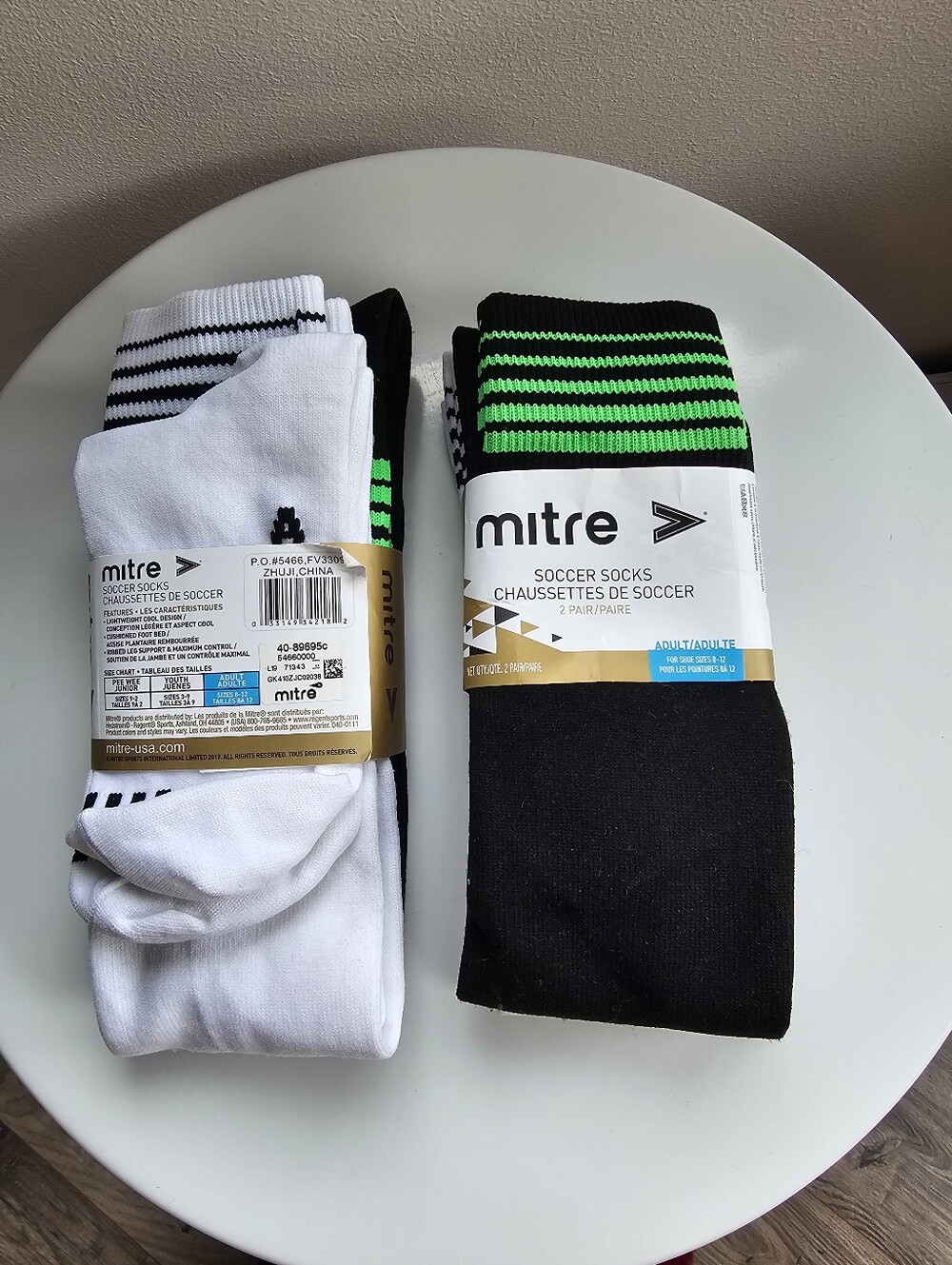 Mitre 4 Pairs Men's Soccer Socks - White and Black. Size 8-12